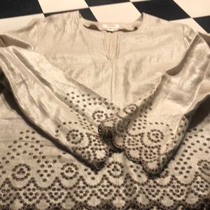 Elegant Beige and Brown Embellished Top